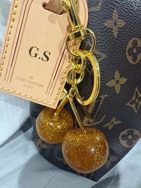 Gold Glitter Cherry Bag Charm keychain